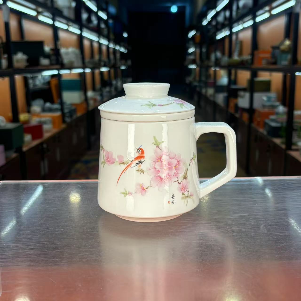 博艺茶具 水晶桃花喜上眉梢陶瓷三件套办公杯茶水-5758-2400