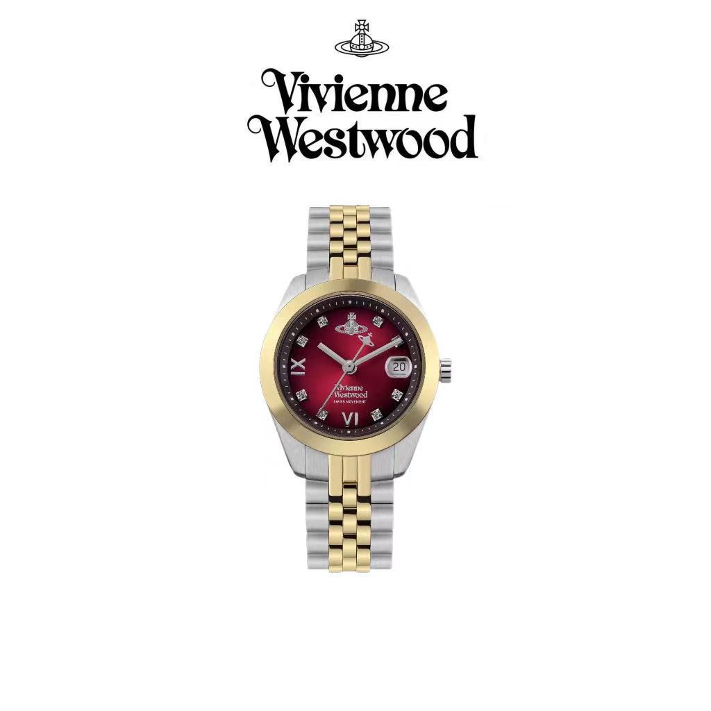 【撤柜】正品西太后精致红盘车厘子色石英轻奢女表日历腕表紫色钢带