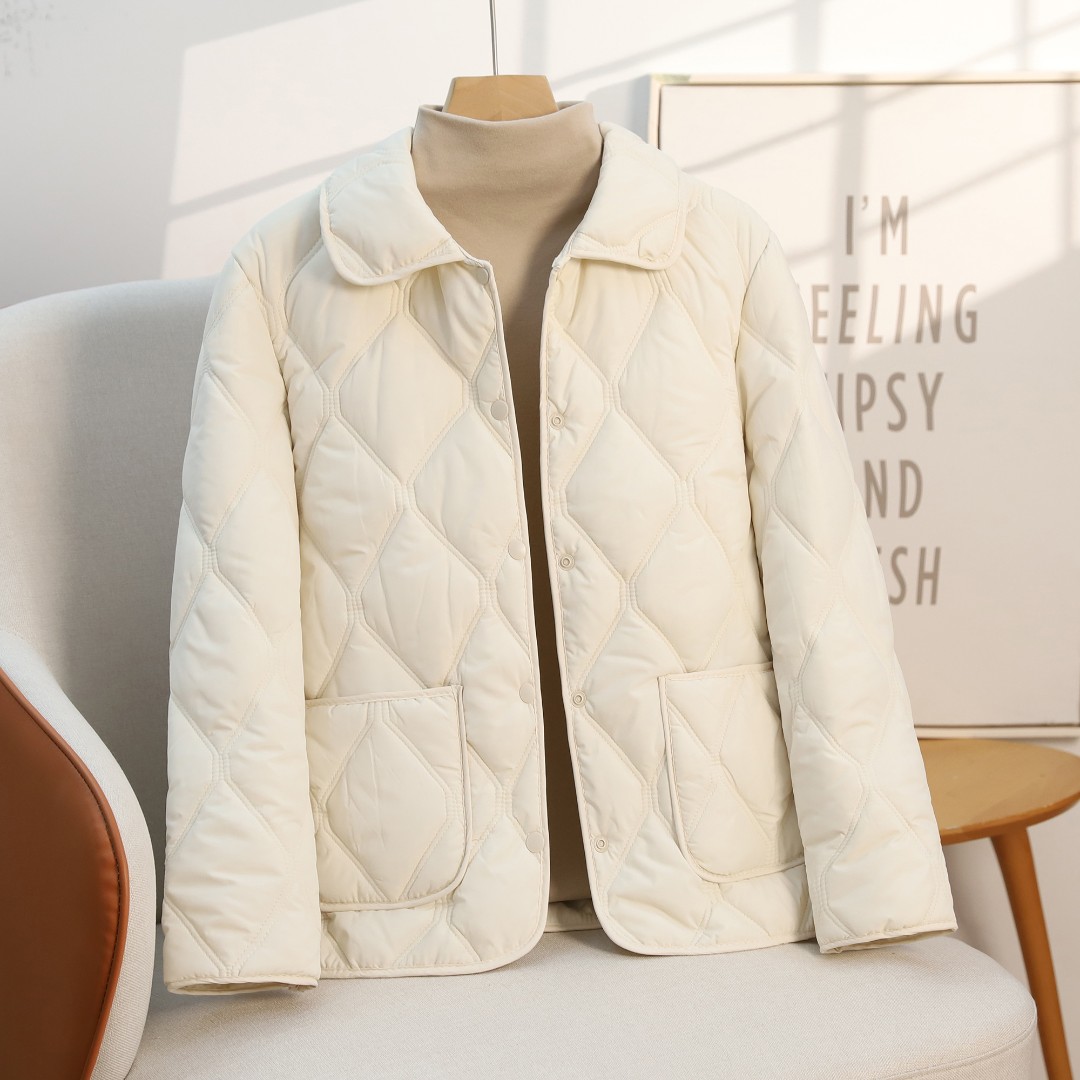 2025年新款女士秋冬棉服保暖时尚韩版轻薄菱形双线百搭休闲棉衣