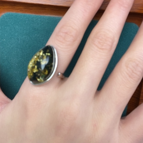 绿珀戒指银S925镶嵌戒指