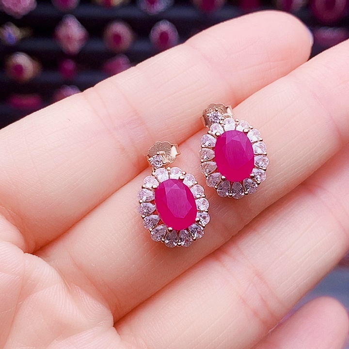 红宝石银S925镶嵌耳饰