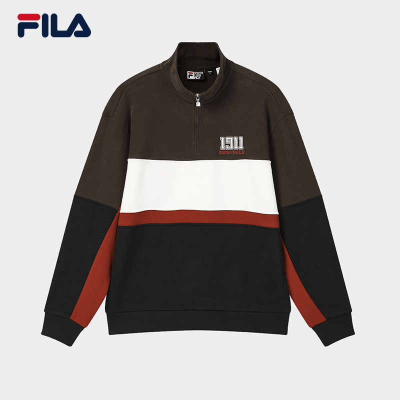 FILA/斐乐【半拉链撞色】中性美式复古休闲套头衫时尚立领运动长袖