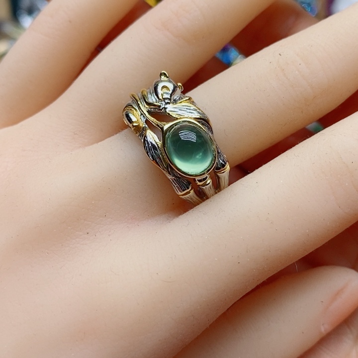 银S925镶嵌葡萄石天然葡萄石戒指青****）