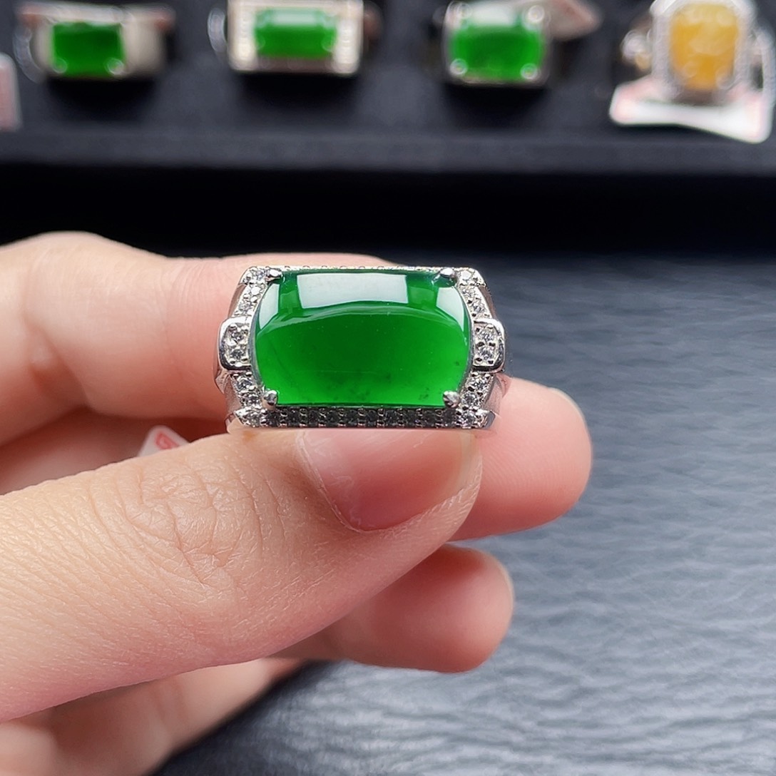 翡翠戒指银S925镶嵌天然a货翡翠2263