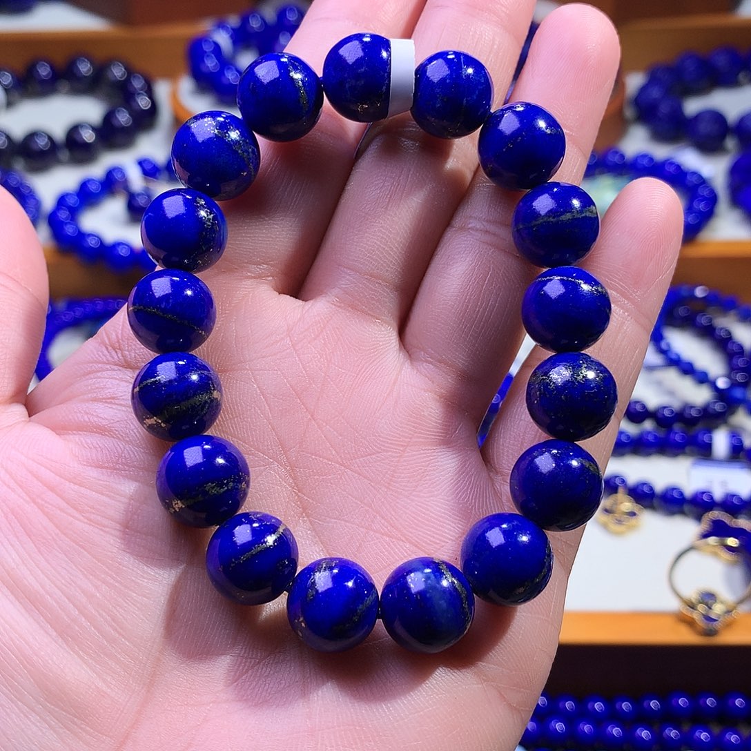 ****然青金石未镶嵌手串11m左右腰缠万贯一线金3606