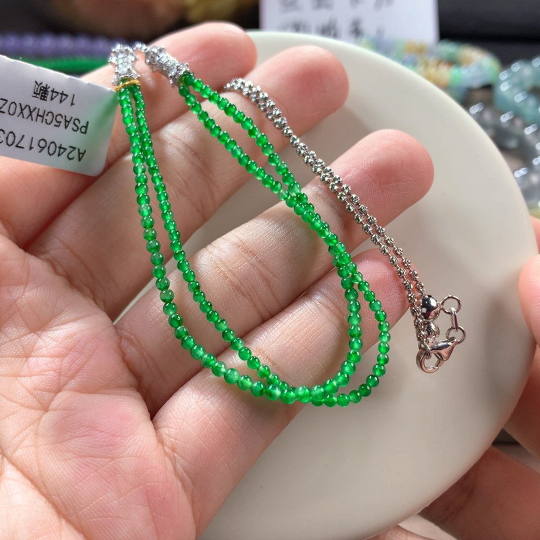 翡翠手链未镶嵌月****女荧光阳绿小米两用款