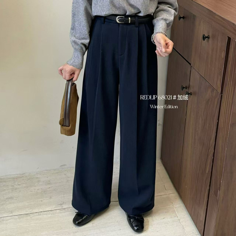 加绒红唇68021西装阔腿裤女冬季保暖显瘦韩系宽松高腰休闲长裤