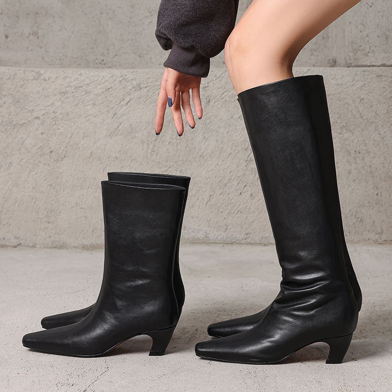 Luna·【4cm】34-39牛皮/牛皮/牛皮头层新款一脚蹬细跟复古女靴子