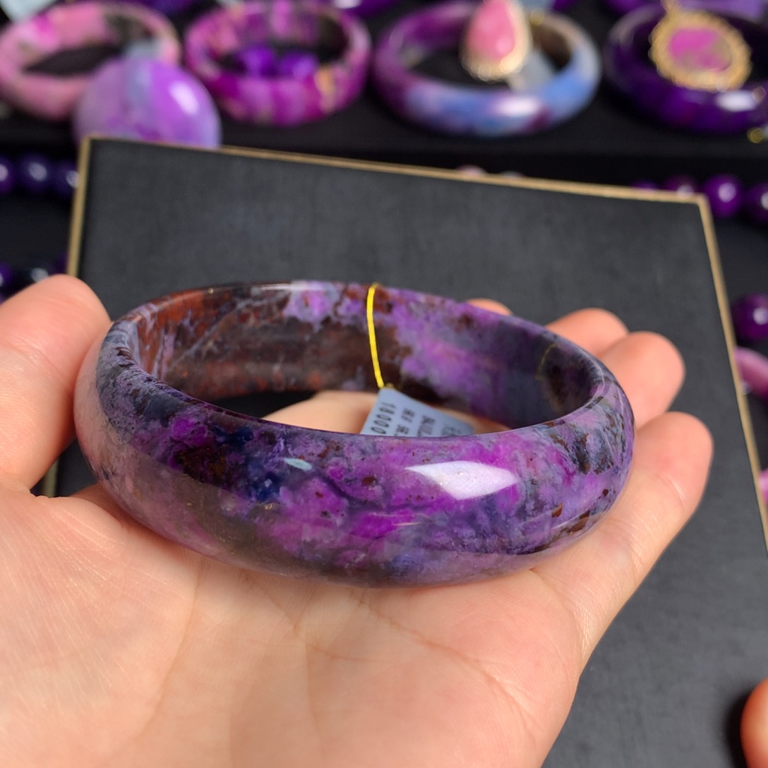 未镶嵌苏纪石（舒俱来）桃红樱花星际蓝幻彩冰种手镯56+圈