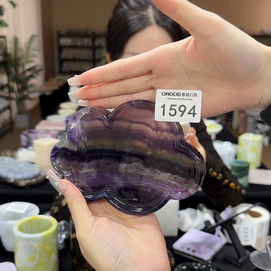 1594 紫萤石小猫盘 