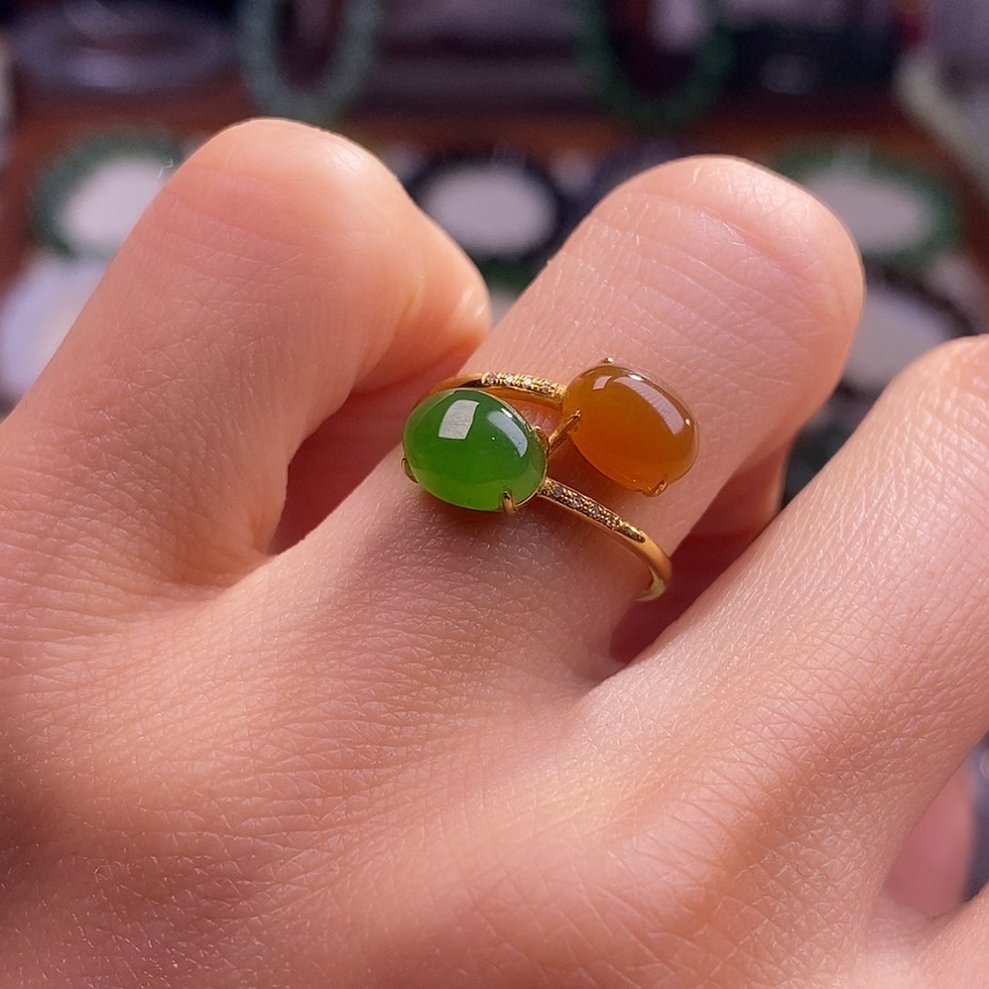 颈饰未镶嵌和田玉碧玉糖料金镶戒指