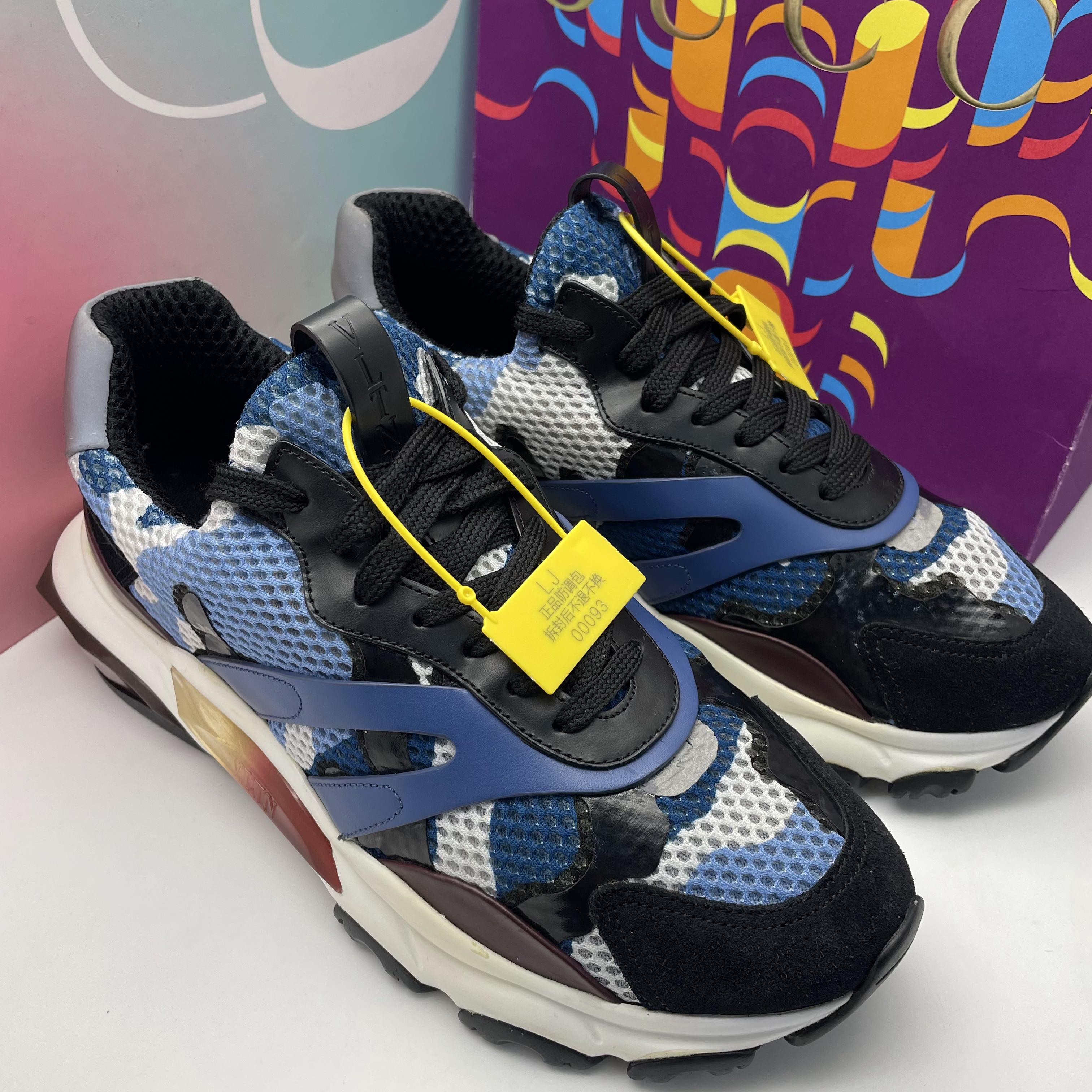 95新 Valentino/华伦天奴 40欧码/蓝黑迷彩舒适透气时尚运动鞋