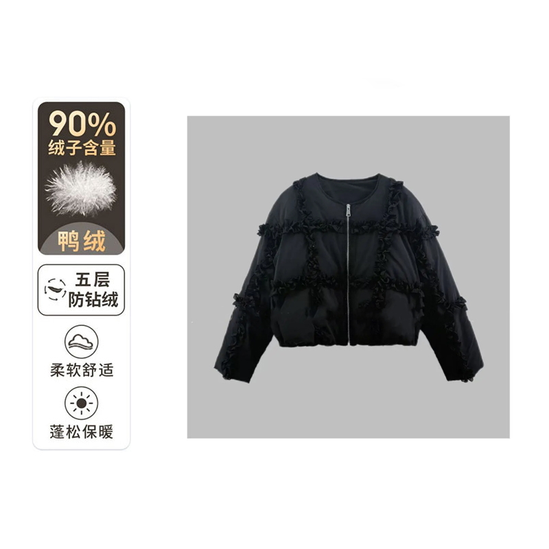 【清仓福利】冬季新款韩版时尚设计感减龄花边拼接拉链宽松羽绒服