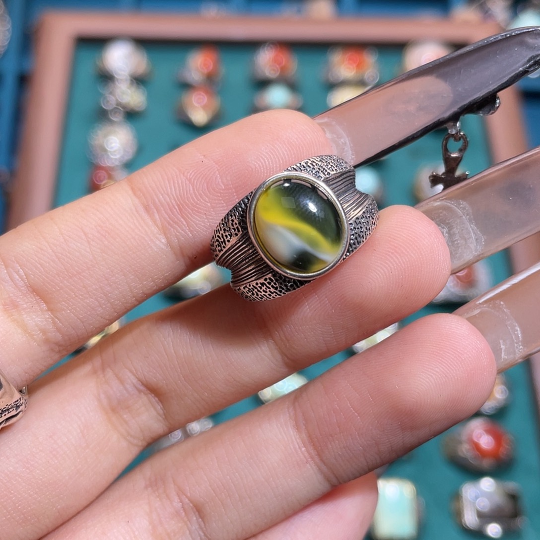 琥珀银S925镶嵌戒指