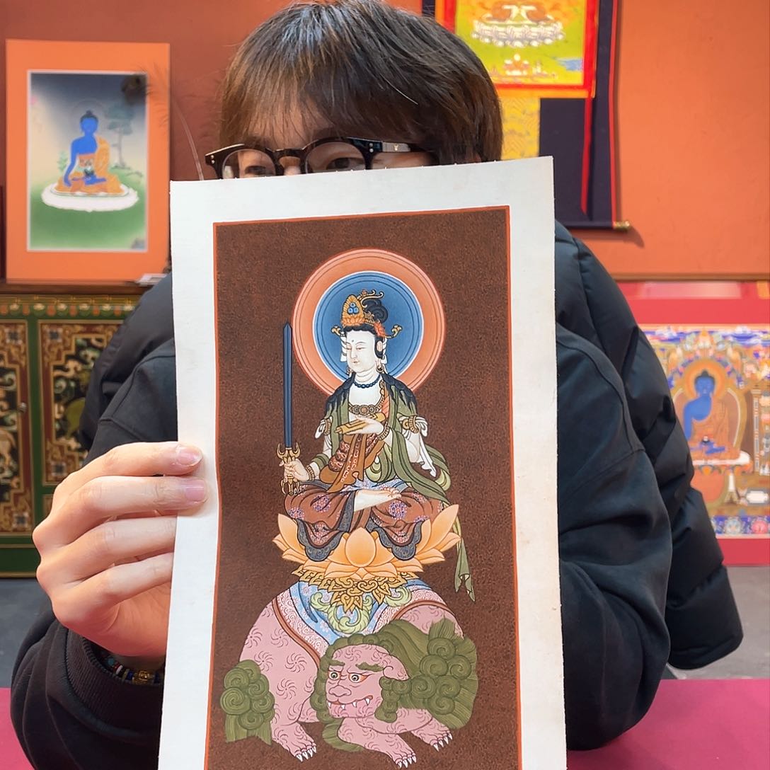 装裱画18×29文殊纯手绘