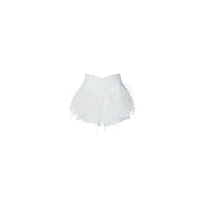 LeFame/拉飞姆24春辣妹风珍珠羽毛装饰蓬半裙LF24C61SS009