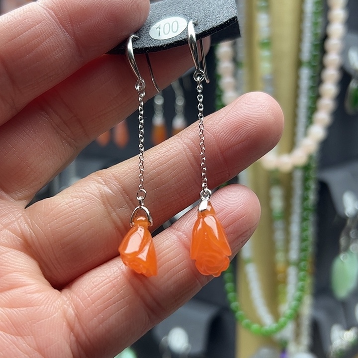 南红玛瑙耳饰银S925镶嵌