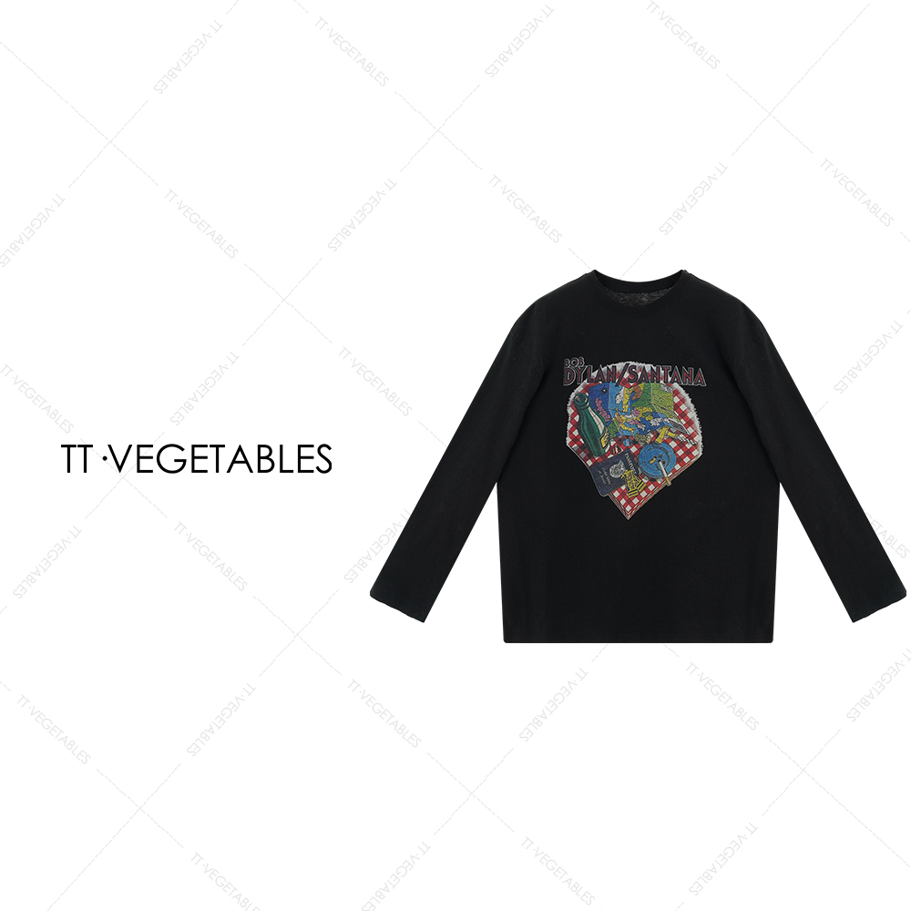 噢芬/小个子 【天羽】纯棉长袖圆领字母卡通印花T恤简约上衣522046