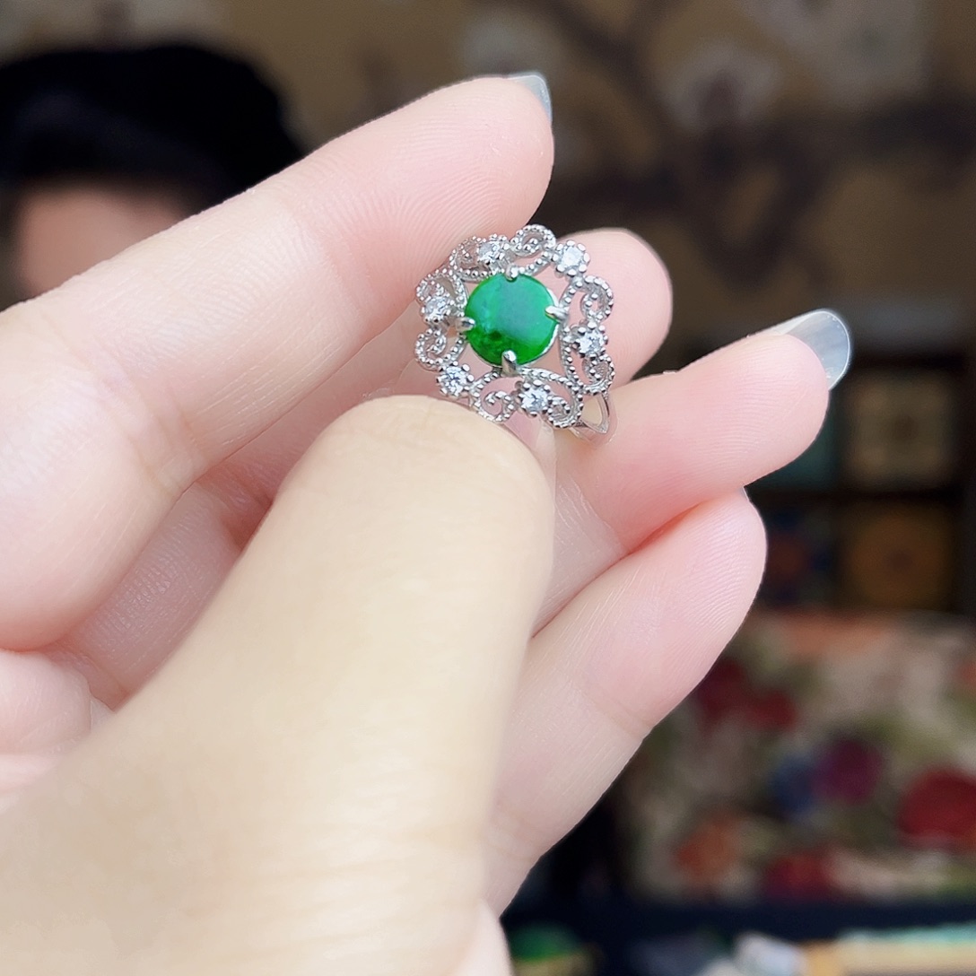 翡翠银S925镶嵌颈饰戒指