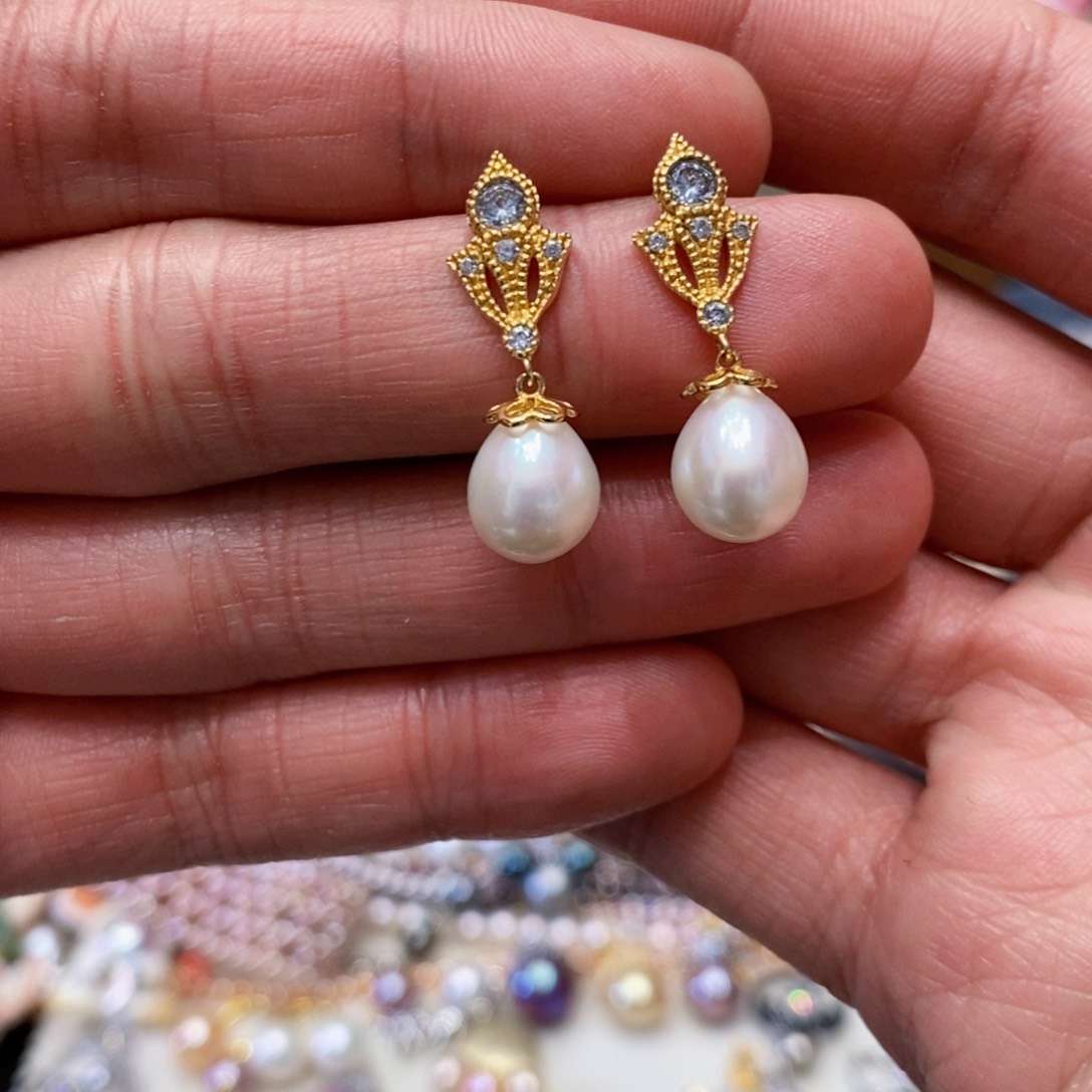 淡水珍珠耳环银S925镶嵌