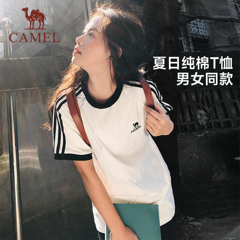 骆驼短袖夏日T恤中性纯棉短袖2025新款情侣宽松复古运动上衣N056A