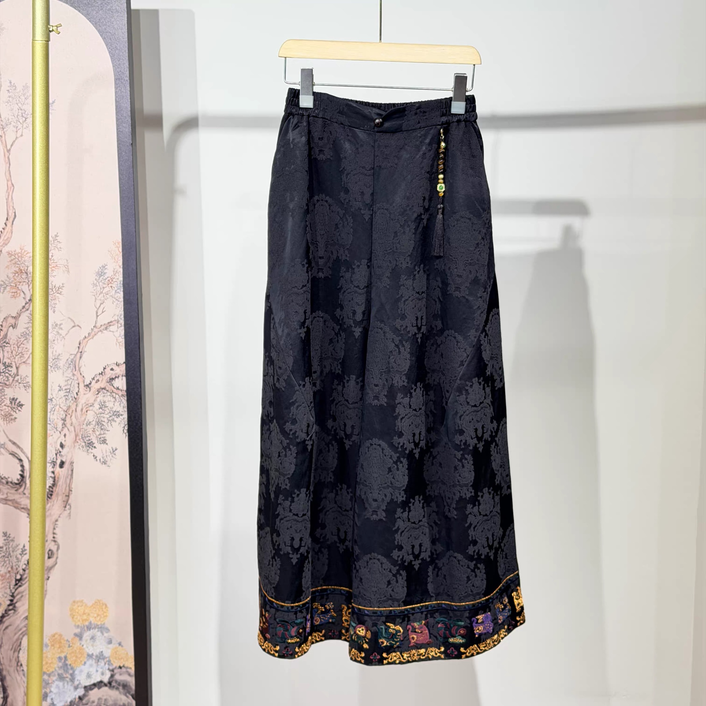 新中式提花秋季无弹花纹时尚秋冬休闲黑色短款半身裙气质半裙长款