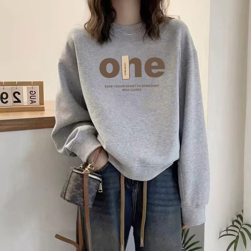 圆领套头打底衫加绒加厚卫衣女2025秋季新款宽松韩版潮情侣外套
