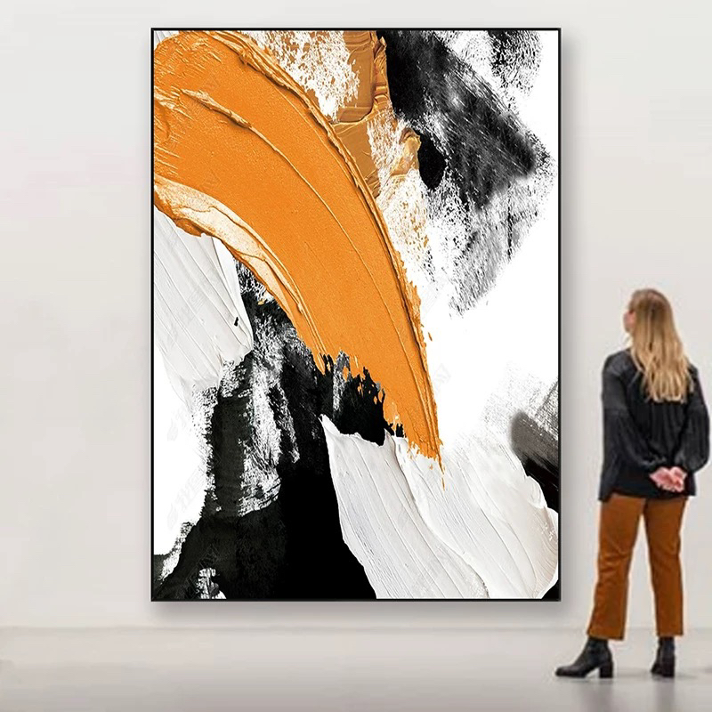 《心想事橙》手工油画玄关挂画客厅沙发背景墙装饰画抽象画黑白