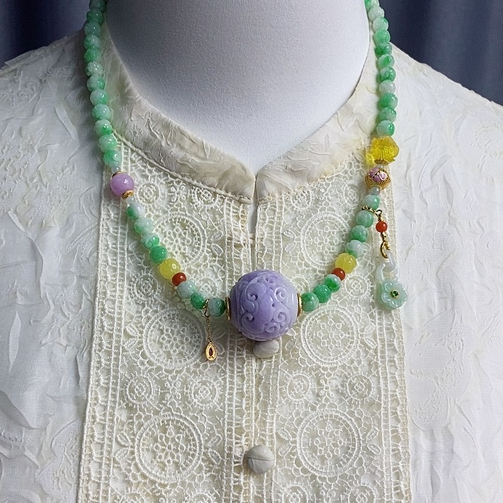 翡翠项链未镶嵌紫翡转运珠项链