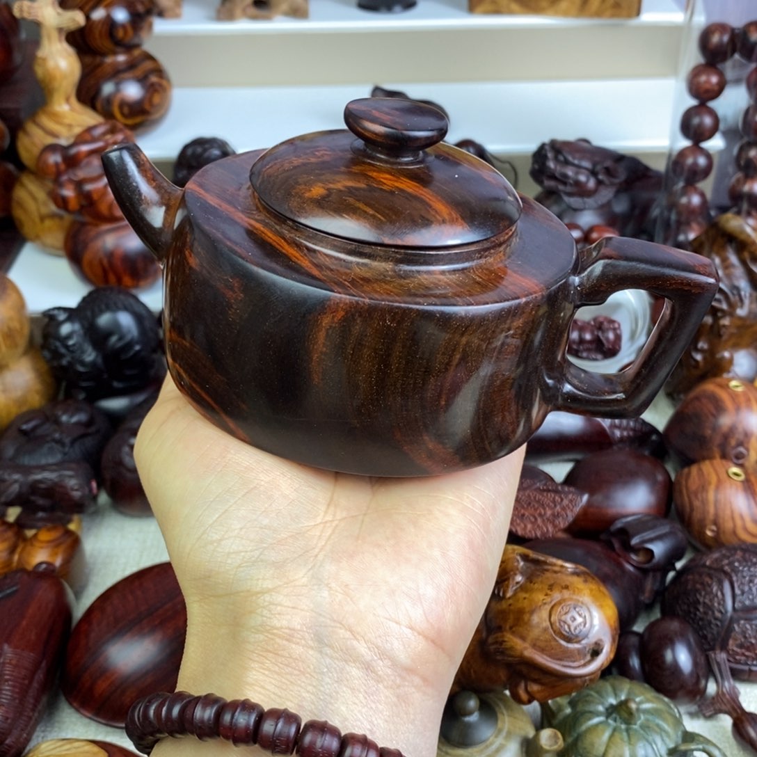 风***月木老红木手把壶摆件