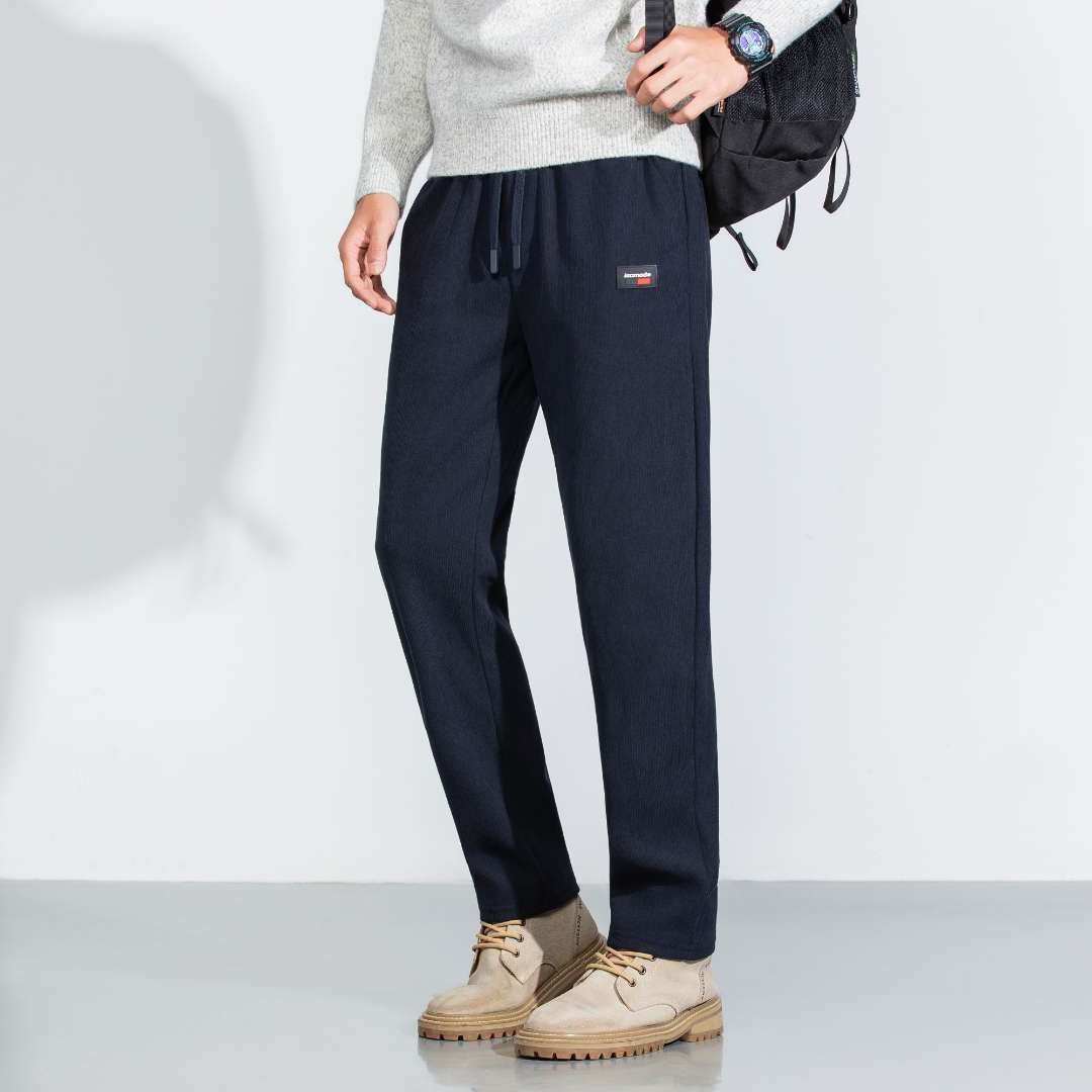 无品牌秋冬季男士松紧抽绳运动直筒裤弹力灯芯绒休闲百搭裤
