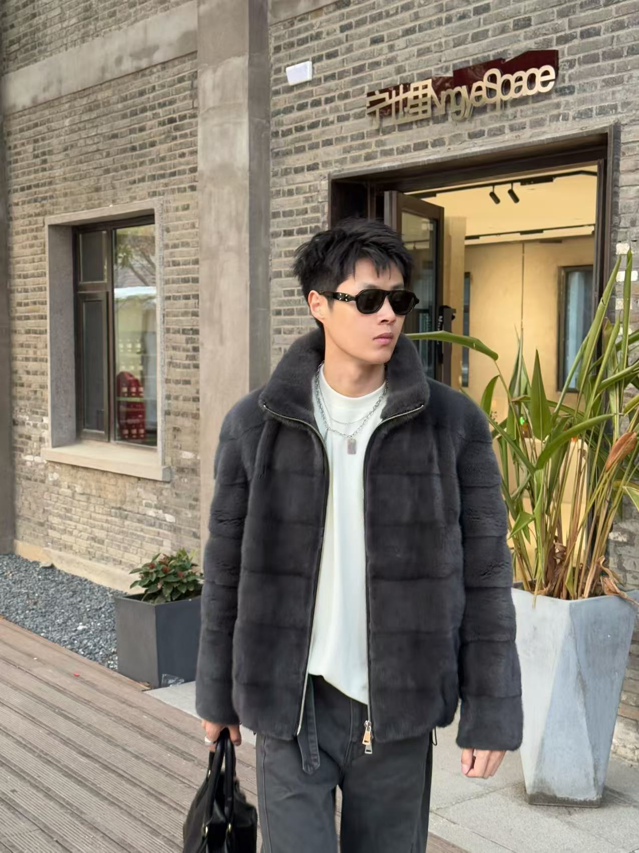 晴天丨夜巴黎紫金水貂皮草小横排厚款外套立领时尚休闲简约夹克