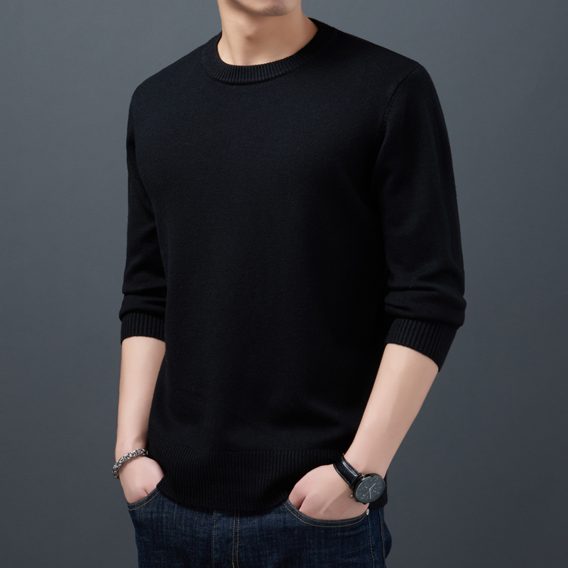 纯色休闲百搭简约中年男士半高圆领打底衫宽松亲肤针织针织毛衣