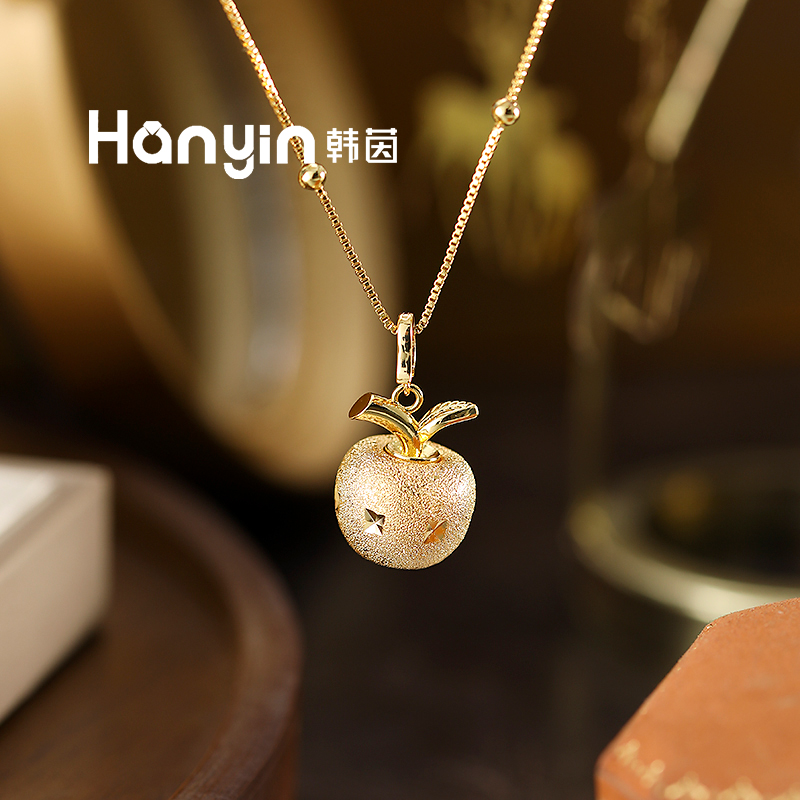 铜合金项链 国风轻奢气质磨砂苹果平安夜限定项链送礼物饰品