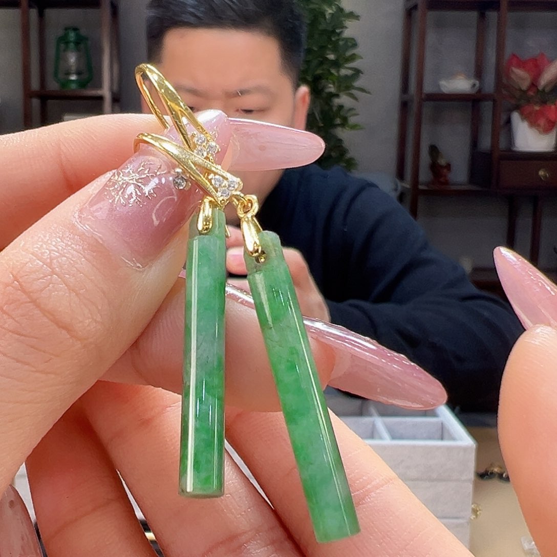 翡翠耳饰银S925镶嵌耳环57
