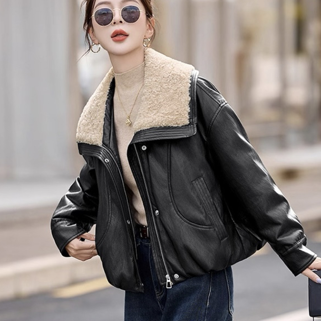 经典翻领港风免打理柔软保暖皮衣外套