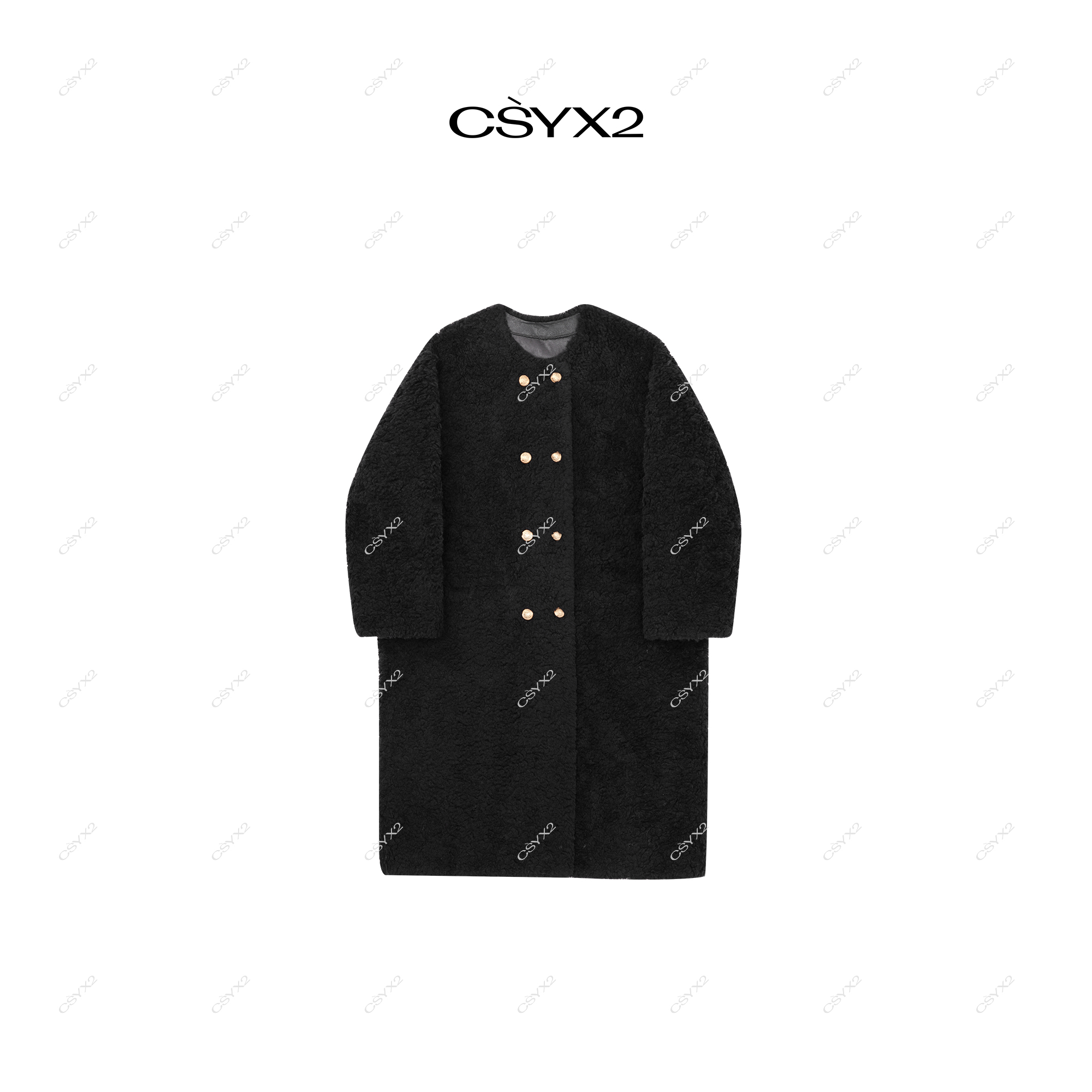 CsyX2-2025A/W新品“燕麦奶茶”100羊毛长款双排扣大衣CA4DP033