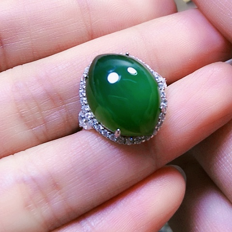 和田玉戒指银S925镶嵌