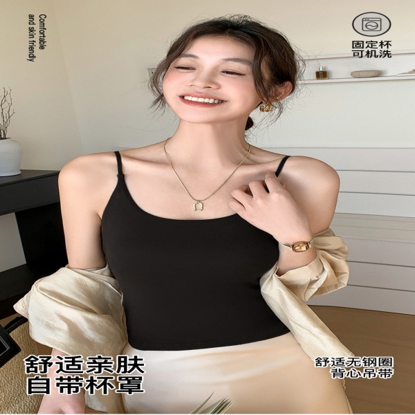 无痕吊带背心女自带胸垫背心文胸一体式固定杯垫外穿内搭背心