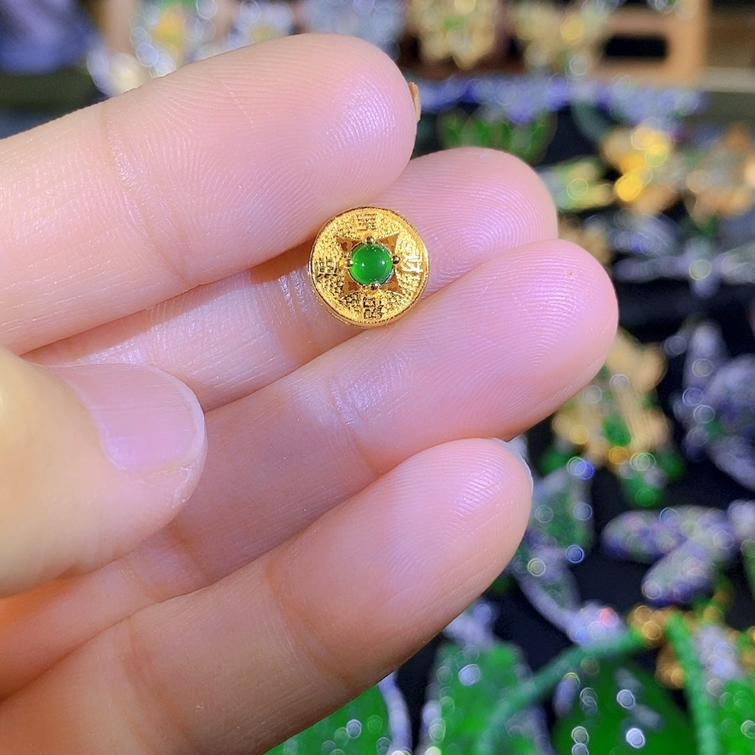 吊坠(不含链)银S925镀金镶嵌翡翠