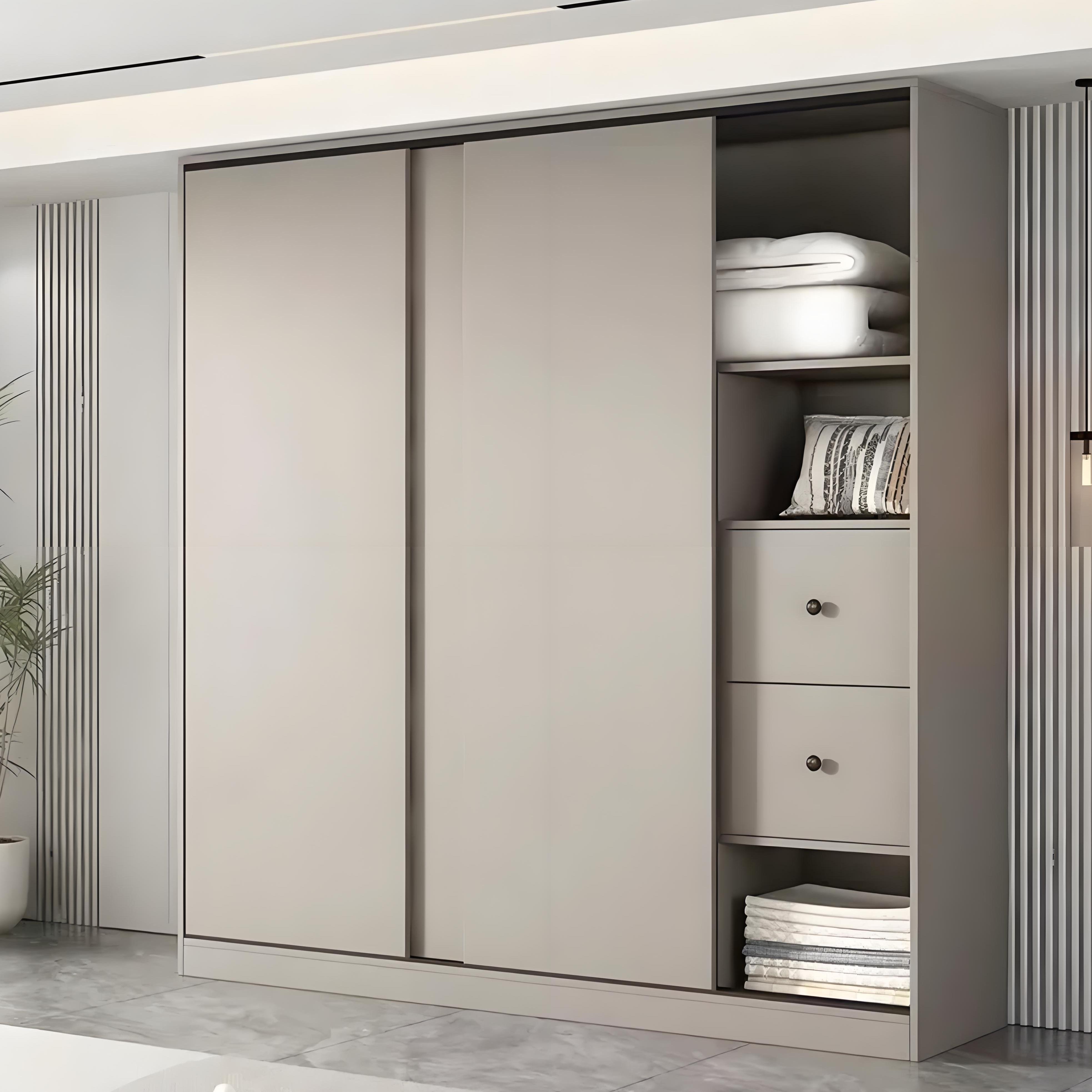 衣柜定制推拉移门壁橱卧室衣柜移门简约风隐藏轨道推拉门自带缓冲