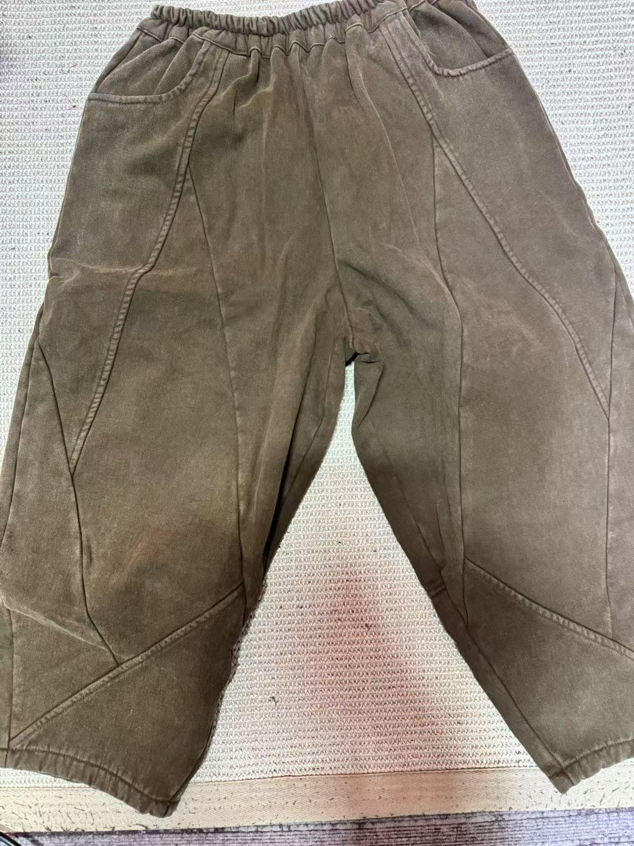 【现货发】做旧咖色不对称拼接休闲裤