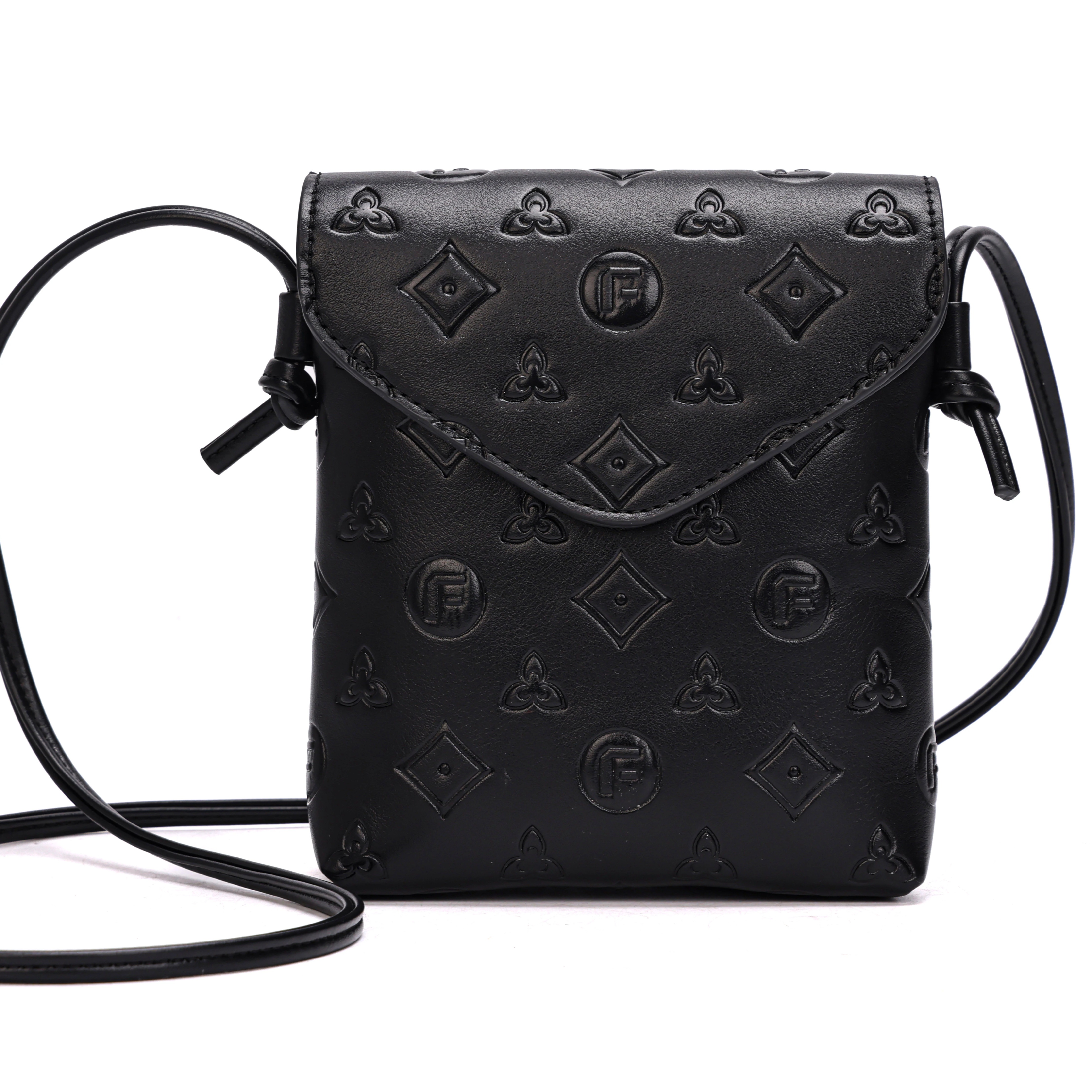 FIMKA秋冬新款手机包高级感百搭钥匙包斜挎单肩包3157-5黑色压纹