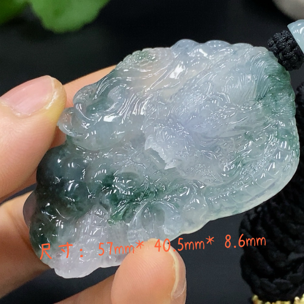 缅甸翡翠A货冰润飘花霸气龙牌