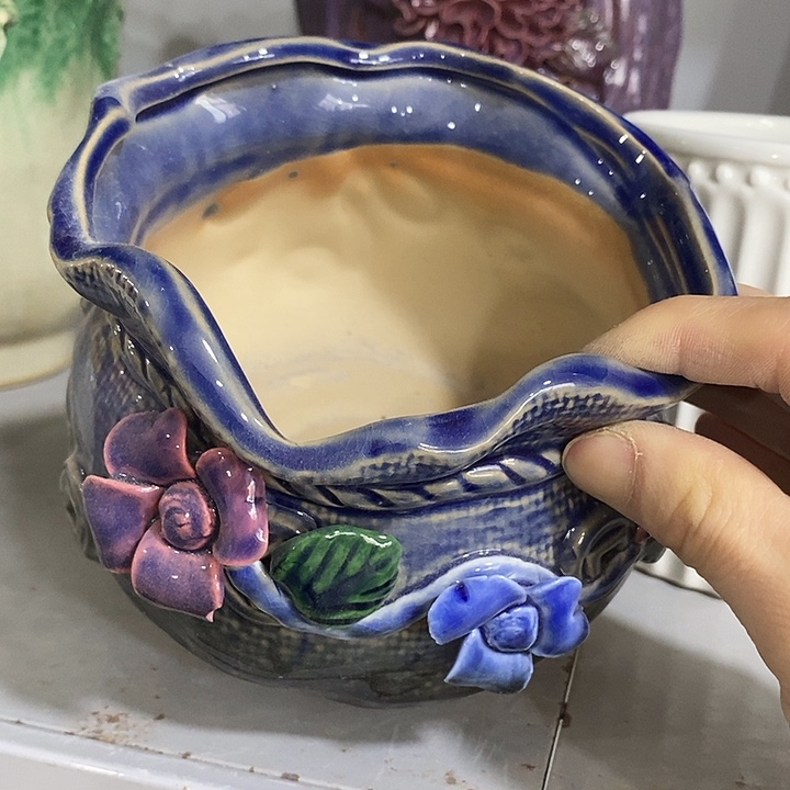 陶盆有孔 瑕疵针孔漏釉介意勿拍外口 13外高10