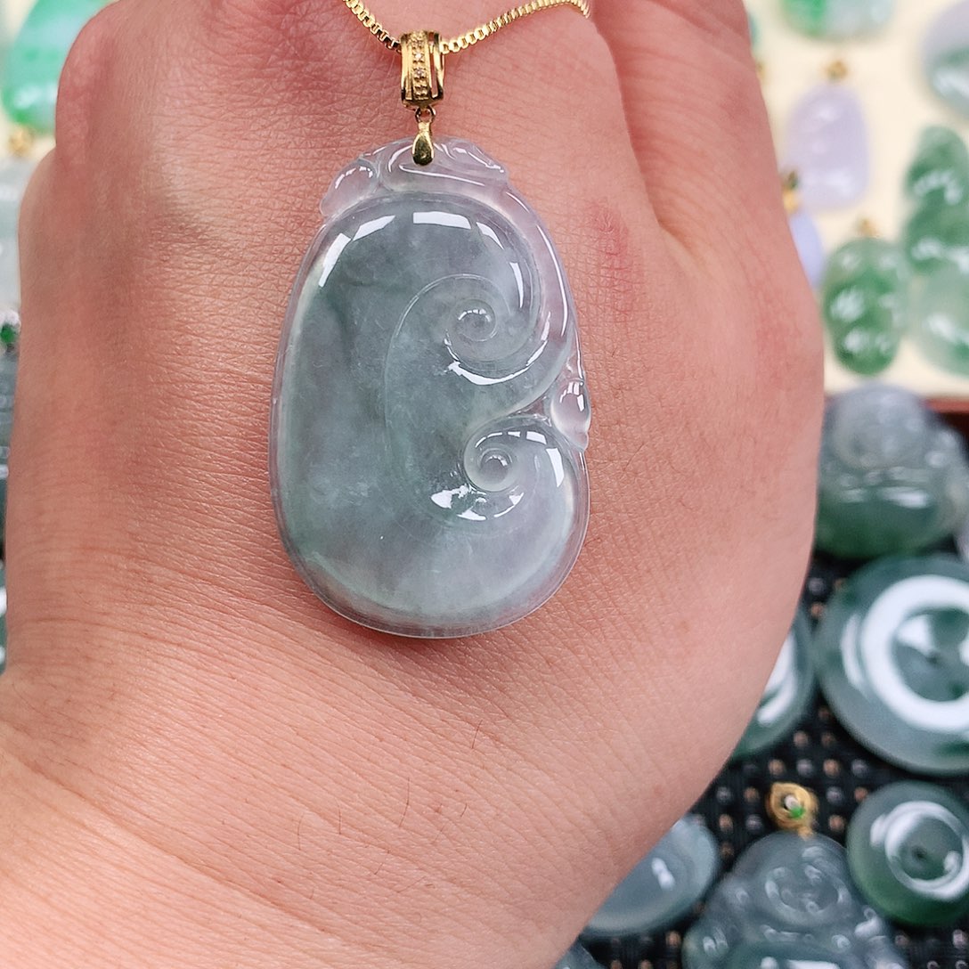 【闪购商品】翡翠吊坠(不含链)18K金镶嵌如意