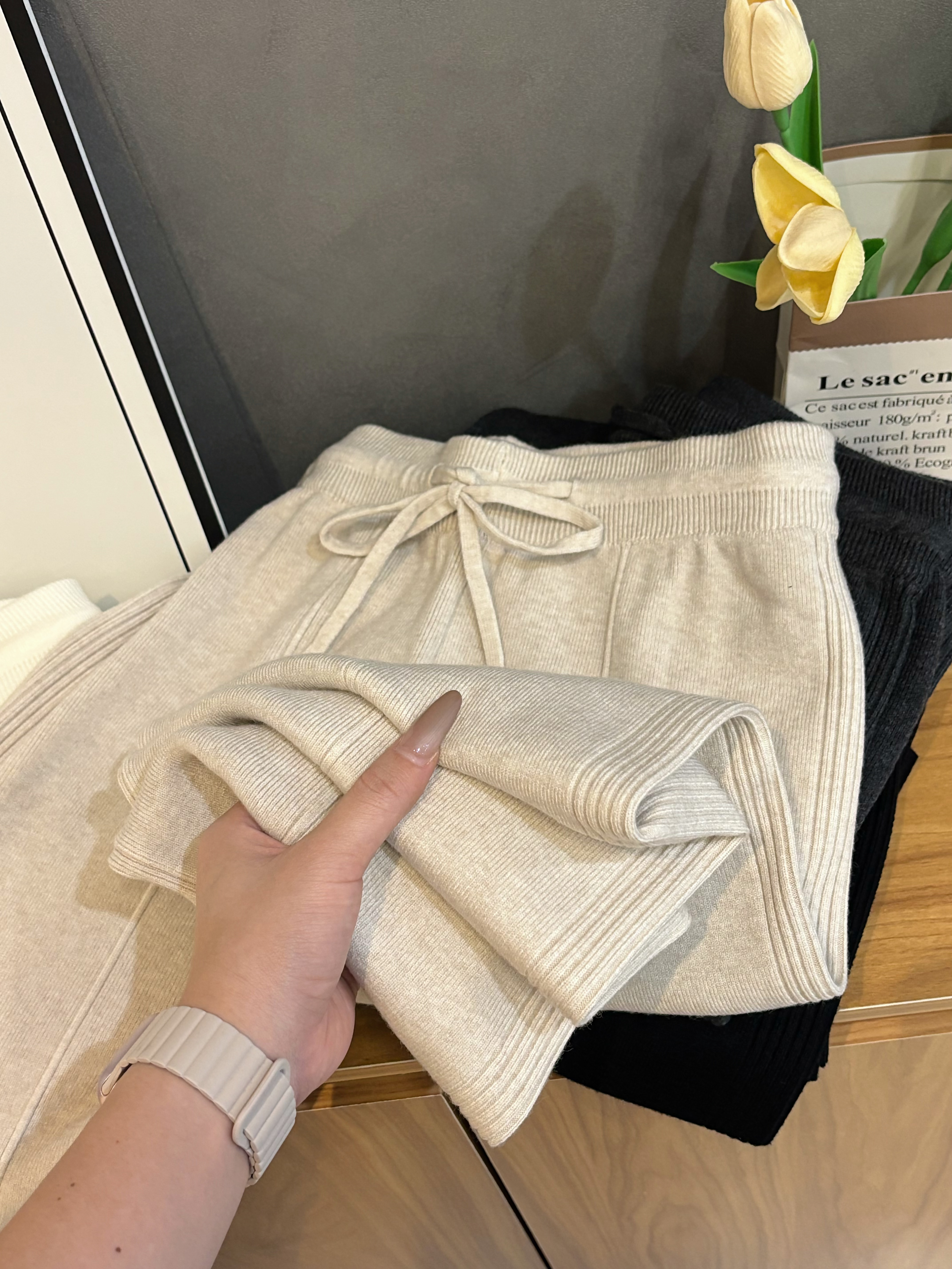 纯色软糯针织阔腿裤女秋冬季新款慵懒时尚百搭休闲裤0118932