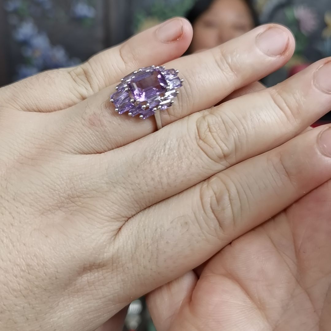 紫晶戒指银S925镶嵌多样性发货