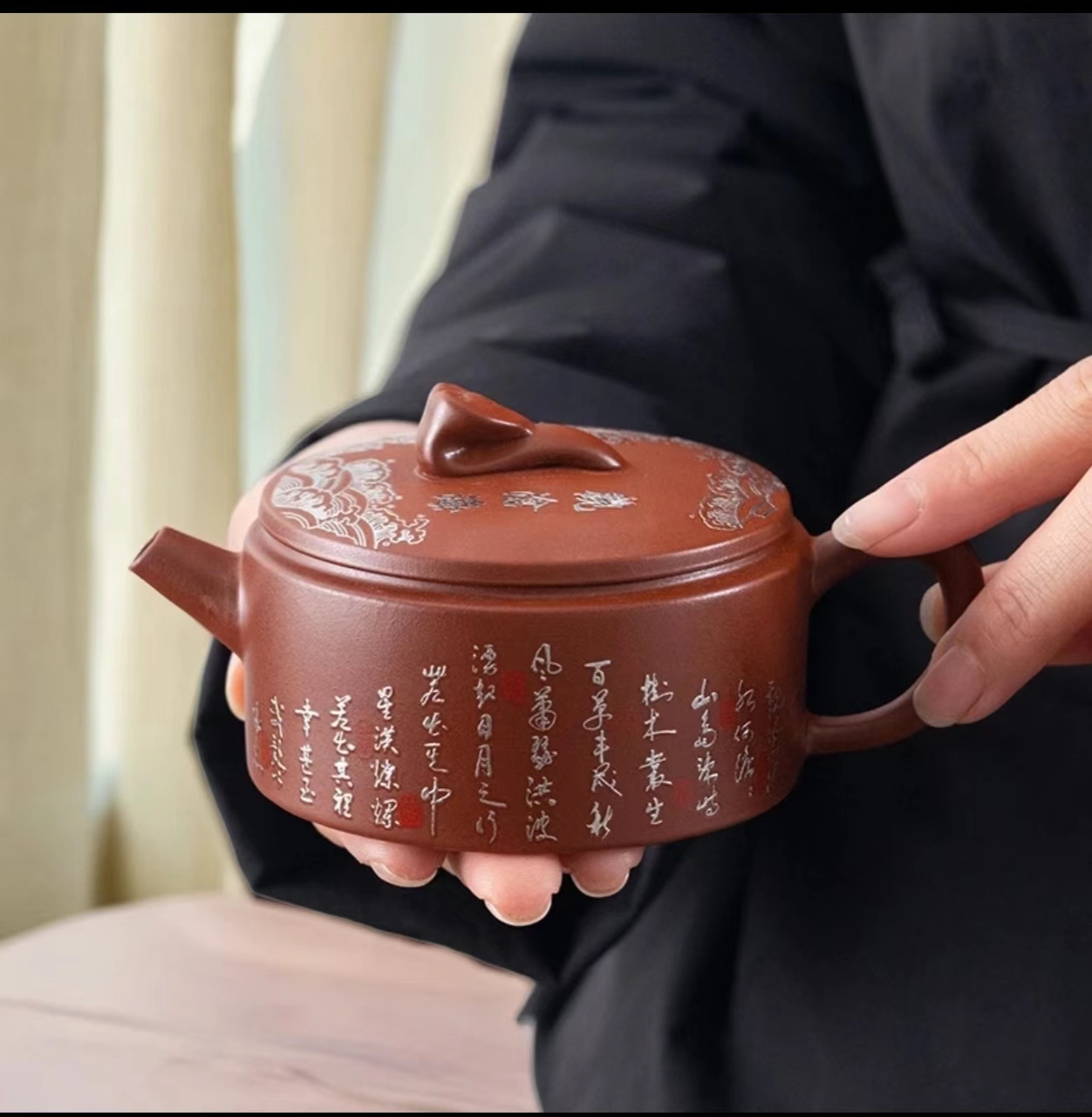 手工紫砂壶观沧海汉瓦壶鎏银家用名家功夫茶具R1