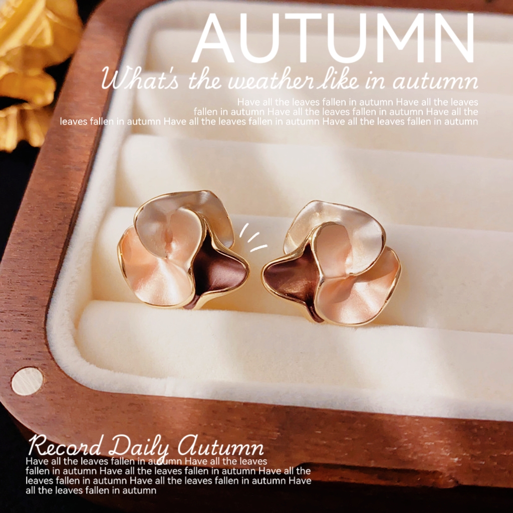 铜合金耳饰 法式时尚甜美撞色花瓣耳钉气质简约独特设计感耳环